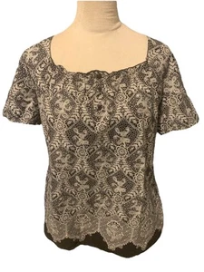 Skechers Scrub Top Black & White Elastic Back Waist Elastic Gathered Neckline L - Picture 1 of 7