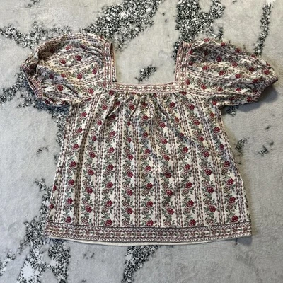 Max Studio London Top Womens Size L Multicolor Floral Square Neck Puff Sleeve - Image 1 of 4
