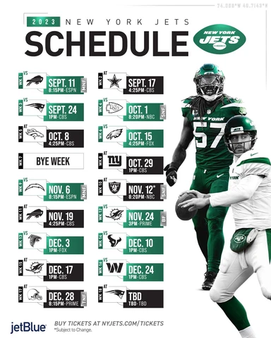 New York Jets 2023 Season Schedule NFL 8x10 Photograph Print Cover