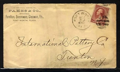 1895 FAKES & CO ADVERTISING - FORT WORTH TX TO TRENTON NJ - FANCY CANCEL - Image 1 of 2
