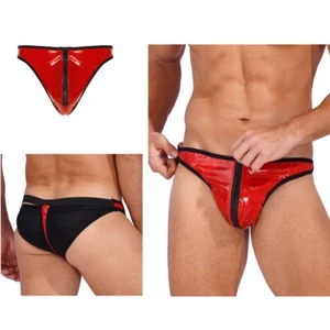 Mens Sexy Patent Leather Briefs Bulge Pouch Panties Zipper G-String AU - Picture 1 of 15