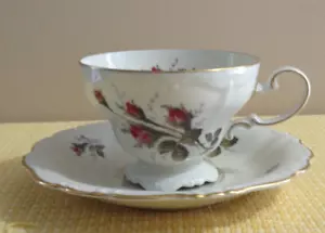 Rosenthal Moss Rose Pompadour Ivory Footed Tea Cup and Saucer Set - EXCELLENT - Picture 1 of 3