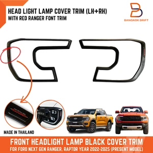 PAIR MATTEBLACK RED HEADLIGHT COVER TRIM FOR FORD NEXT GEN RANGER RAPTOR 22-25 - Picture 1 of 9