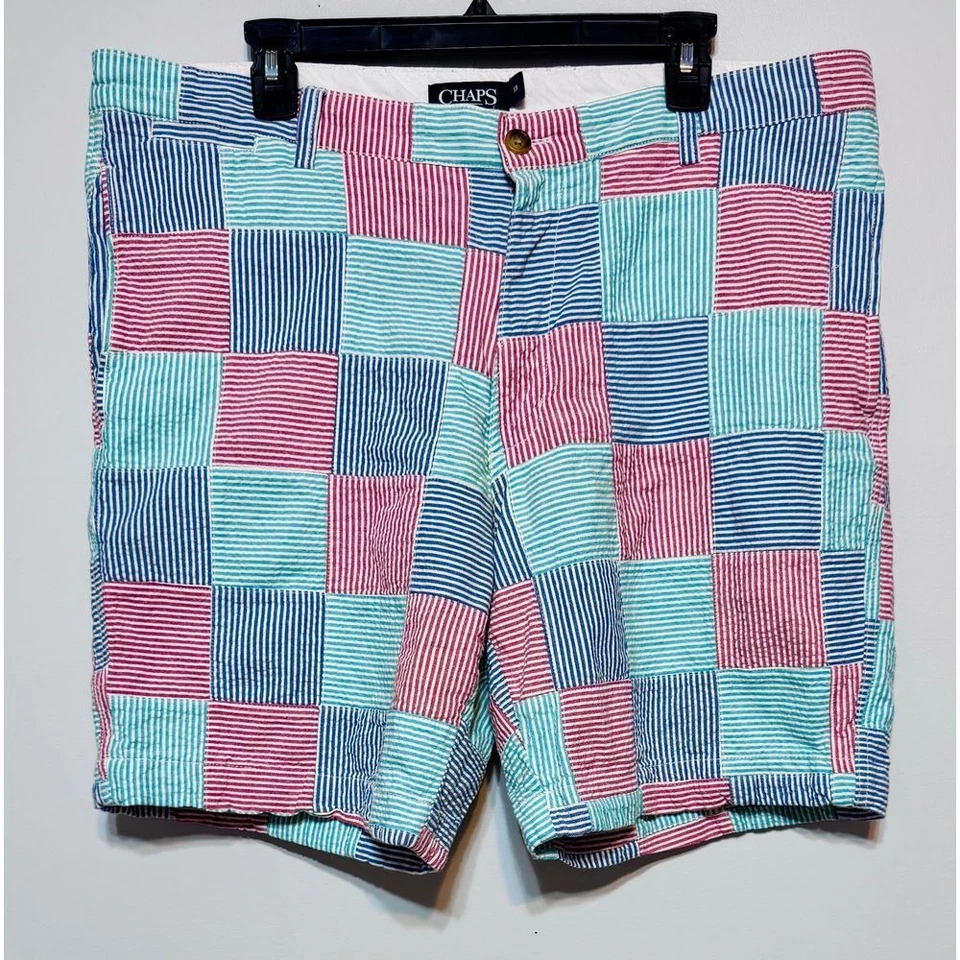 Pantalones Cortos Vintage Chaps Ralph Lauren Patchwork Seersucker Talla 38 Preppy Náuticos Foto 1 de 4