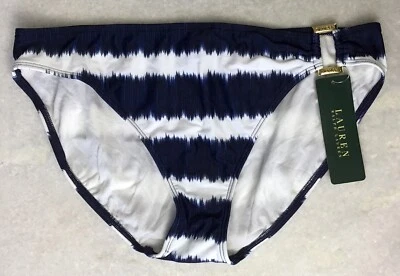 NWT RALPH LAUREN 14 Hipster Bikini Swim Bottom Tie Dye Blue White Gold Buckle - Image 1 of 4