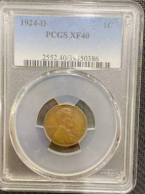 1924 D Small Cents Lincoln, Wheat Ears Reverse PCGS XF-40 BN - Image 1 of 2