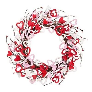 18 Inch Valentine's Day Wreath Wood Heart Shaped Wreath for Wedding Party - Picture 1 of 6