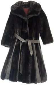 Vintage Betty Rose Dark Brown Silky Faux Fur/Faux Leather Long Coat No Size Tag - Picture 1 of 12