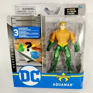 Figura de acción DC Aquaman, 3 accesorios sorpresa 1 tarjeta 1 póster 1a edición nuevo en paquete - Imagen 1 de 6