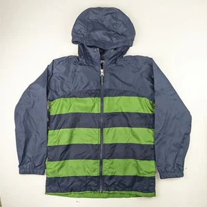 Lands' End Green/Navy Striped Windbreaker/Shell/Rain Jacket - Picture 1 of 5
