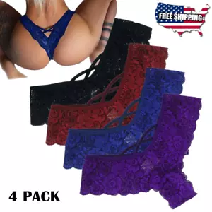 4PCS Women Underwear Sexy Lace Lingerie Panties G-String Brief Thong Plus Size - Picture 1 of 16