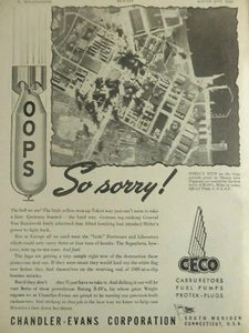 8/1945 PUB CHANDLER EVANS CECO CARBURETOR BOEING B-29 OMURA NAGASAKI ORIGINAL AD - Foto 1 di 1