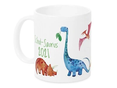 Tasse mit Namen Datum Dinos Personalisiert Junge Geschenk zur Einschulung