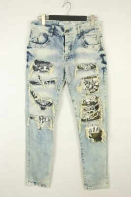 Pantalones de mezclilla CIPO & BAXX CBJ CD337 con temática de calavera desgastados calce regular W31 L32 Foto 1 de 4