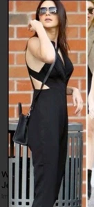 Sold out H&M classic cut out sides black crepe wide leg jumpsuit US M 8 10 12 - Picture 1 of 4