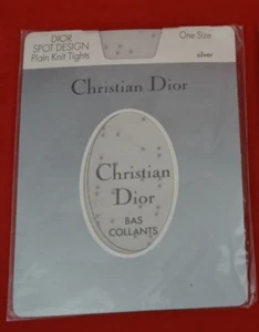 CHRISTIAN DIOR SILVER TIGHTS - SPOT DESIGN - PLAIN KNIT, ONE SIZE - VINTAGE! - Picture 1 of 2