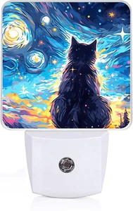 Black Cat Night Light, Plug-Into Wall Starry Night Nightlight Lamp with Dusk to - Picture 1 of 12