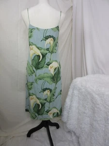 Tommy Bahama Slip Dress 100% Silk Midi Calla Lilies Blue Green White Size 8 - Picture 1 of 9