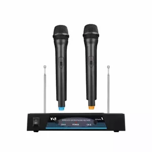 Sistema de micrófono inalámbrico VHF de 2 canales audio karaoke 2 micrófono dinámico de mano - Imagen 1 de 2