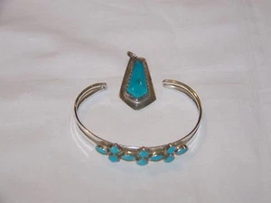 Fine Turquoise and Silver Bracelet & Pendant - Picture 1 of 9