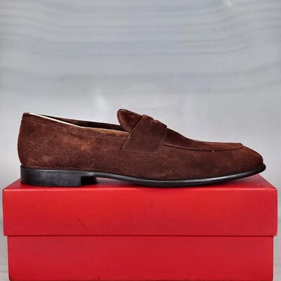 Size 13 Wide - FERRAGAMO Funes Penny Loafer - Cocoa Brown Suede - Mens - Image 1 of 4