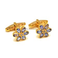 Natural Tanzanite & Diamond with Gold Plated 925 Sterling Silver Cufflink #2595