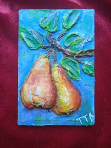 ACEO Card, original relief art painting. Ripe pears, hand painted. - Picture 1 of 12