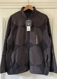Marimekko Uniqlo Womens Black Grey Kivet Spot Print Fleece Jacket XL UK 16 EU 44 - Picture 1 of 13