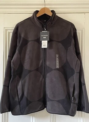 Marimekko Uniqlo Womens Black Grey Kivet Spot Print Fleece Jacket XL UK 16 EU 44 - Image 1 of 4