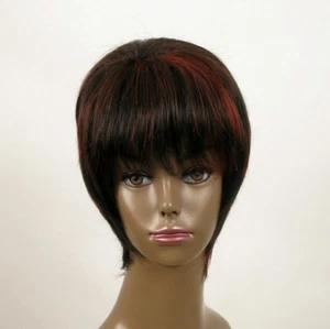 perruque femme afro 100% cheveux naturel courte méchée noir/rouge KITTY 01/1b410 - Imagen 1 de 9