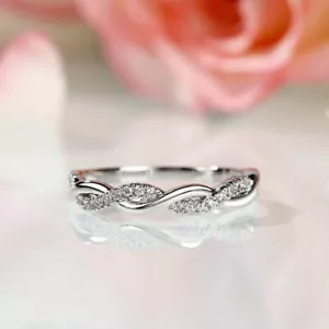 0.20 Ct Round Diamond Half Eternity Twisted Wedding Band 14k White Gold Finish - Picture 1 of 6