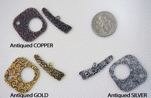 Swirls Textured Toggle Clasp Sets Connector - Antiqued Silver, Gold & Copper - Picture 1 of 4