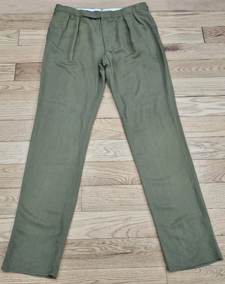 $595 Pantalones Ralph Lauren Etiqueta Púrpura Para Hombre Verde Sin Dobladillo Seda Lino Talla 38 Nuevos sin Etiquetas Foto 1 de 4