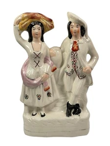 Figura Victoriana Staffordshire Flatback Cerámica Abrigo 30 cm La Pareja Cosecha - Imagen 1 de 19