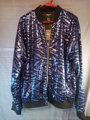 Jaqueta bombardeiro Forever 21 nova em folha lantejoulas moda tamanho grande - Imagem 1 de 4