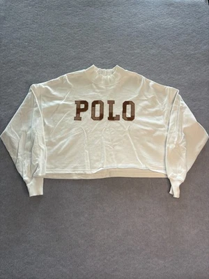 Suéter feminino jeans e suprimentos Ralph Lauren G branco cropped gola redonda pulôver - Imagem 1 de 4