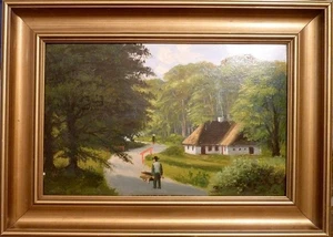UNSIGNED! FOREST LANDSCAPE WITH HOUSE AND FIGURES - Picture 1 of 4