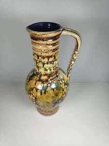 West Germany Vintage Stoneware Pottery Jug Yellow Blue - Picture 1 of 16