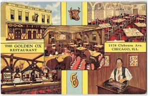 Vintage Postcard GOLDEN OX RESTAURANT Bar Interior CHICAGO Illinois 1940s Linen - Picture 1 of 2
