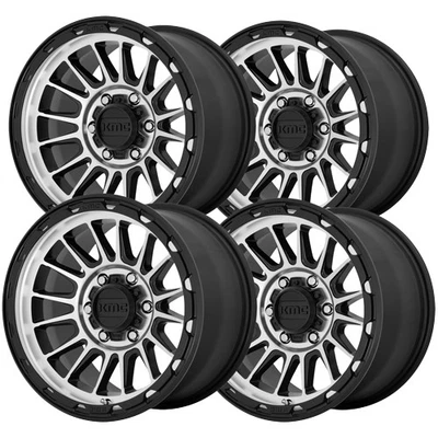 (Set of 4) KMC KM542 Impact 16x7 5x110 +30mm Black/Machined Wheels Rims 16" Inch Foto 1 de 4