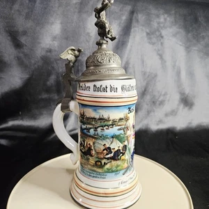 Cerveza Alemana Antiqe Litofana Stein 4.5 X 11" Infantería de Regimiento # 87 en Maguncia - Imagen 1 de 18