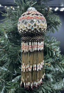 Vintage Hand Beaded Christmas Ornament Beaded Fringe Hippie Retro 60s Mod 5" - Picture 1 of 6