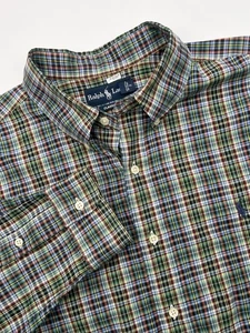 Ralph Lauren Button Down Shirt Mens XXL Classic Fit Green Blue Yellow Plaid Pony - Picture 1 of 9