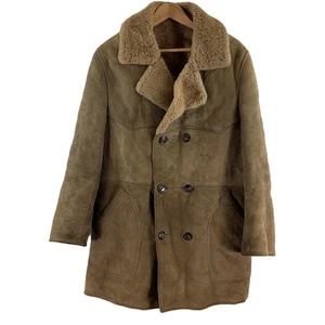 Vintage 1970's O'Ned France Beige Sheepskin Shearling Double Breasted Coat XL - Picture 1 of 5