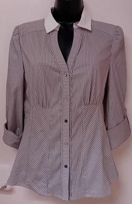 BNWOT Next Brown Striped Fitted Shirt UK 12 - Image 1 of 4