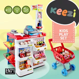 Keezi Kids Supermarket Playset Pretend Food Store Trolley Shopping Cash Register - Picture 1 of 11