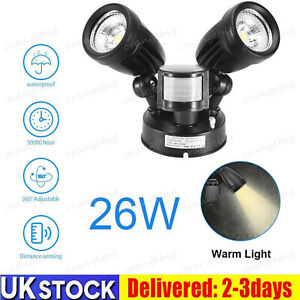 26W LED Dual Head Floodlight PIR Motion Light Sensor Garden Security Spot Lights
