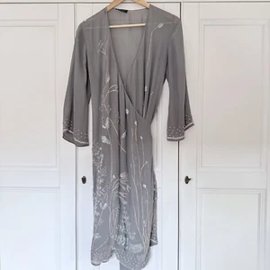 Nougat London- 100% Silk Grey & silver beaded and embroidered wrap dress - Picture 1 of 10