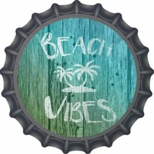 Beach Vibes 12" Bottle Cap Metal Sign Pool Tropical Beach Fun Home Wall Decor - Picture 1 of 6