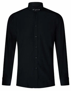Mens Club Collar Black Shirt 1920s Peaky Blinders With Bar Poplin Pin Smart - Picture 1 of 5